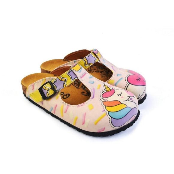 White & Pink Unicorn T-Strap Mule - Calceo Line of Goby Shoes - Picture 5 of 5